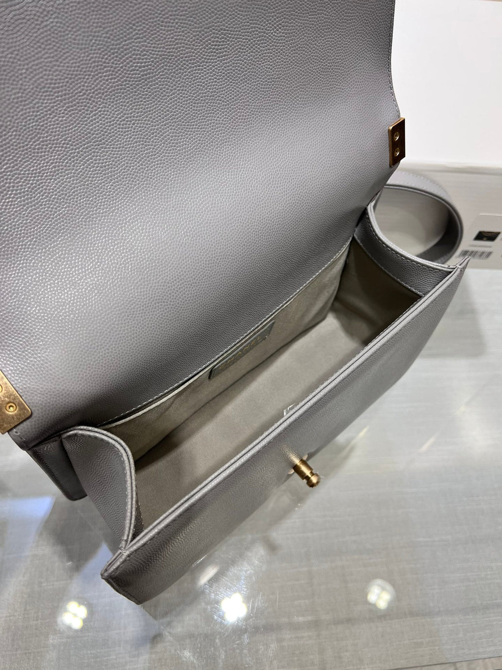 CHANEL BOY BAG MEDIUM 25 GREY CAVIAR GOLD HARDWARE