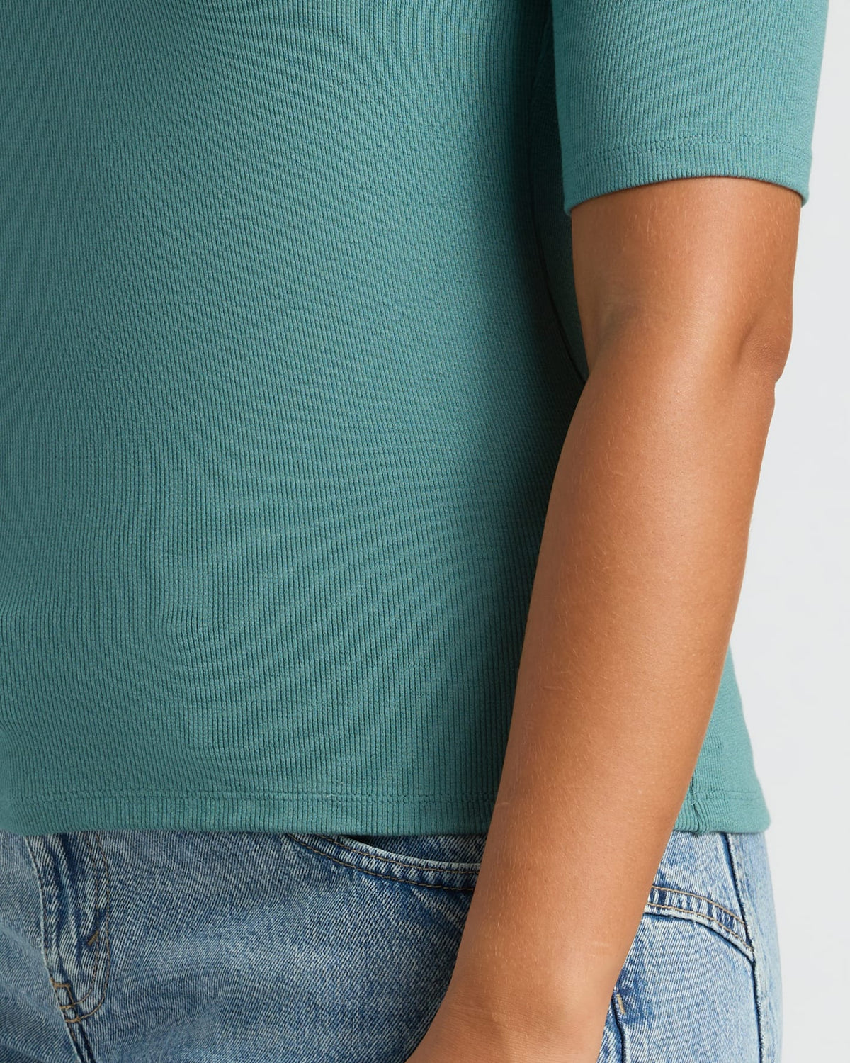 Womens Stormcloud  Ribbed 3/4 Sleeve Scoop Neck Tee