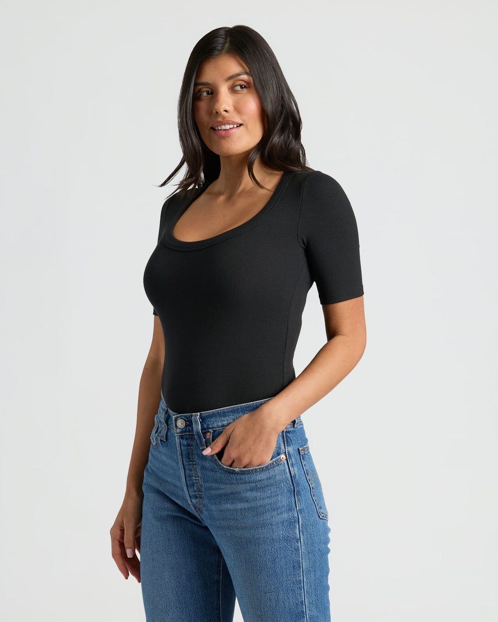 Womens Ribbed 3/4 Sleeve Scoop Neck Tee 3-Pack