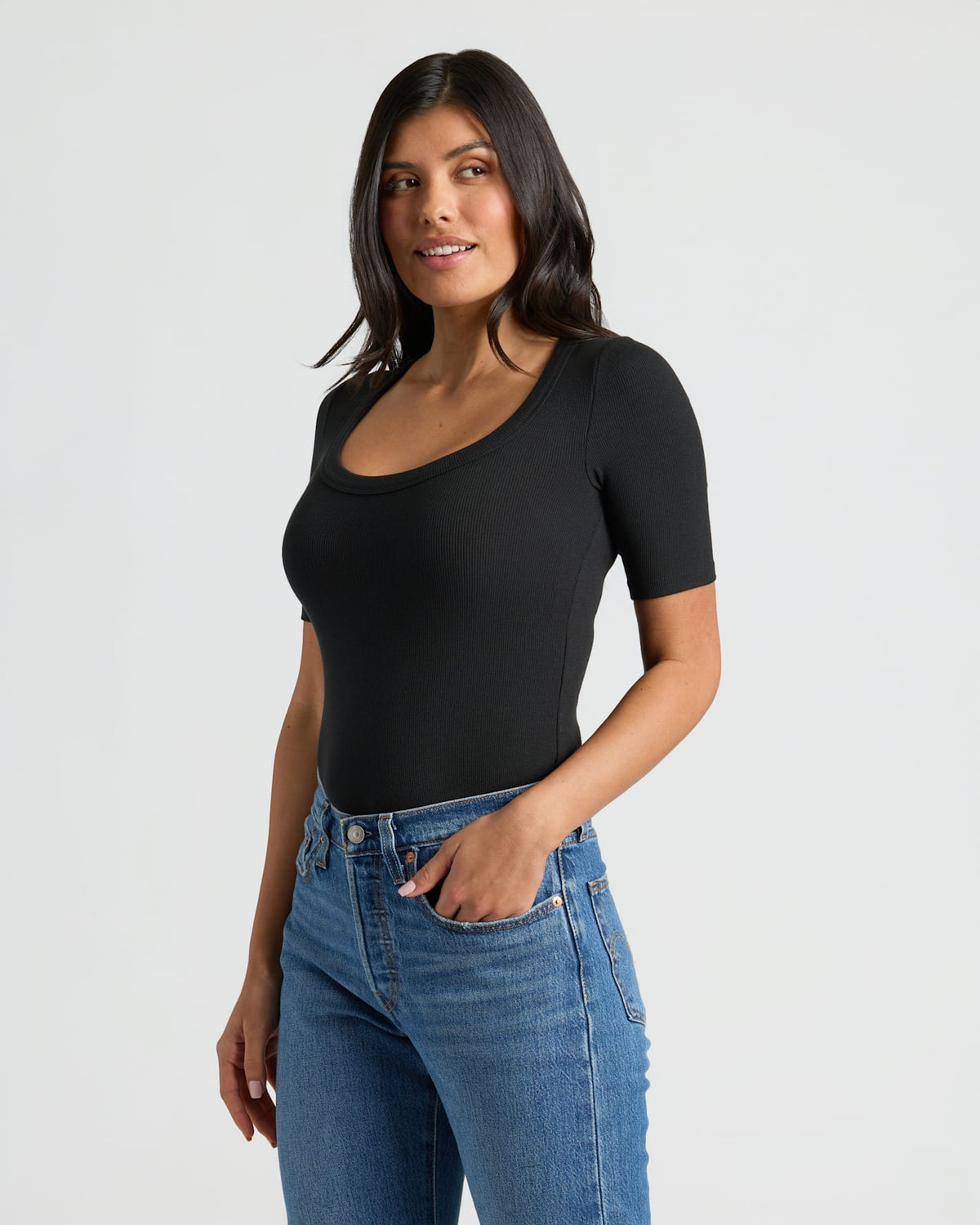 Womens Ribbed 3/4 Sleeve Scoop Neck Tee 3-Pack