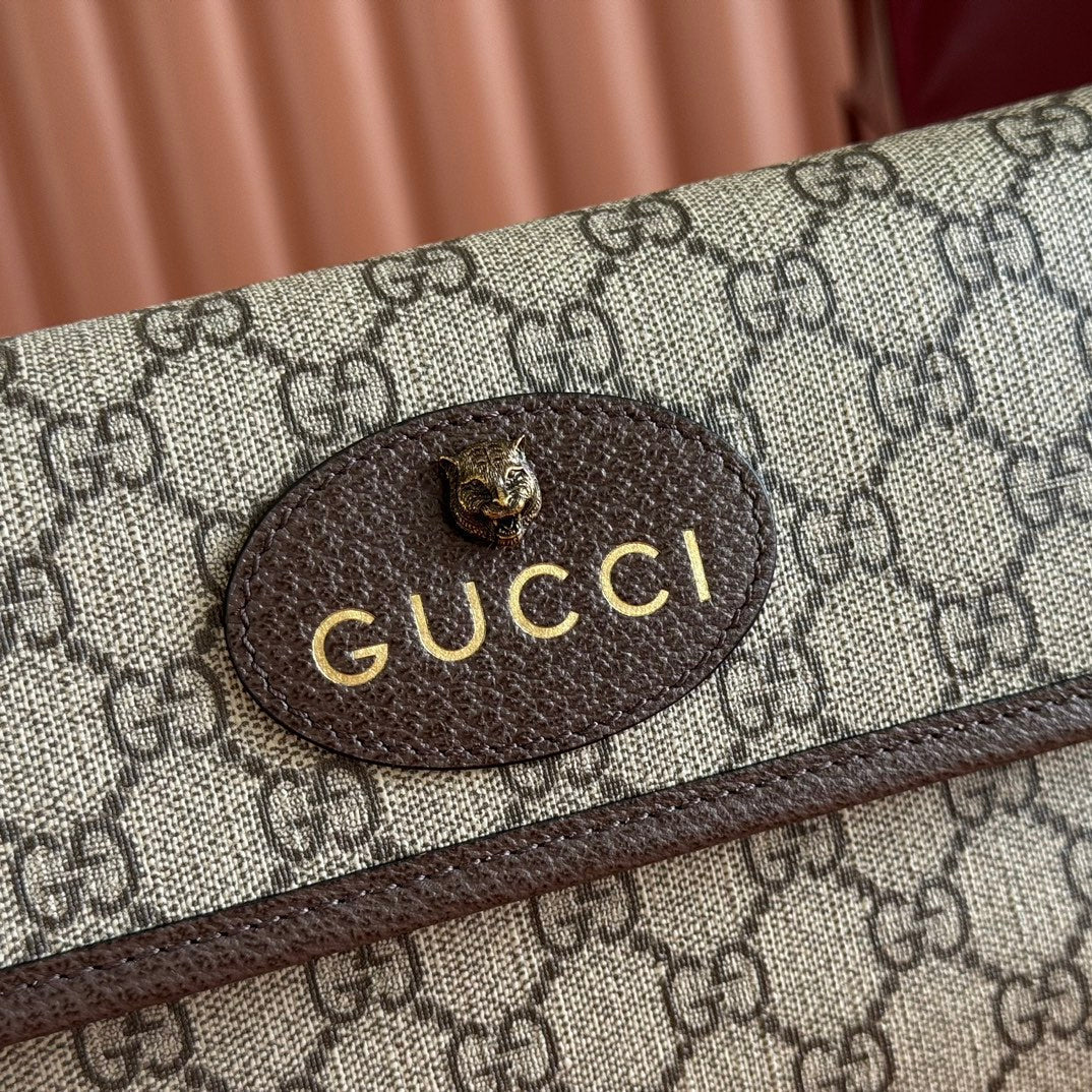 GUCCI NEO VINTAGE TIGER HEAD CROSSBODY BAG 24 IN CANVAS BROWN LEATHER TRIM