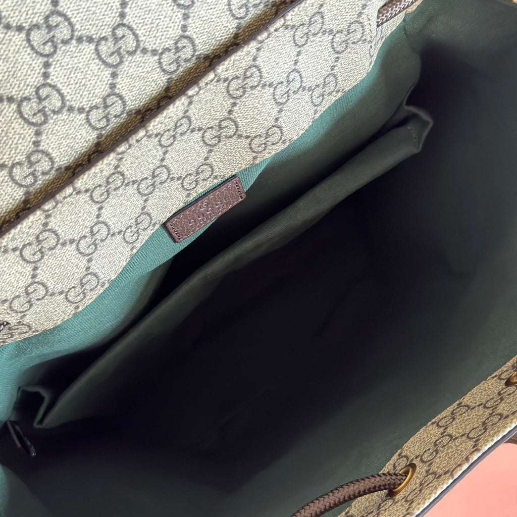 GUCCI 26S OPHIDIA LARGE BACKPACK 46 IN BEIGE AND BROWN CANVAS