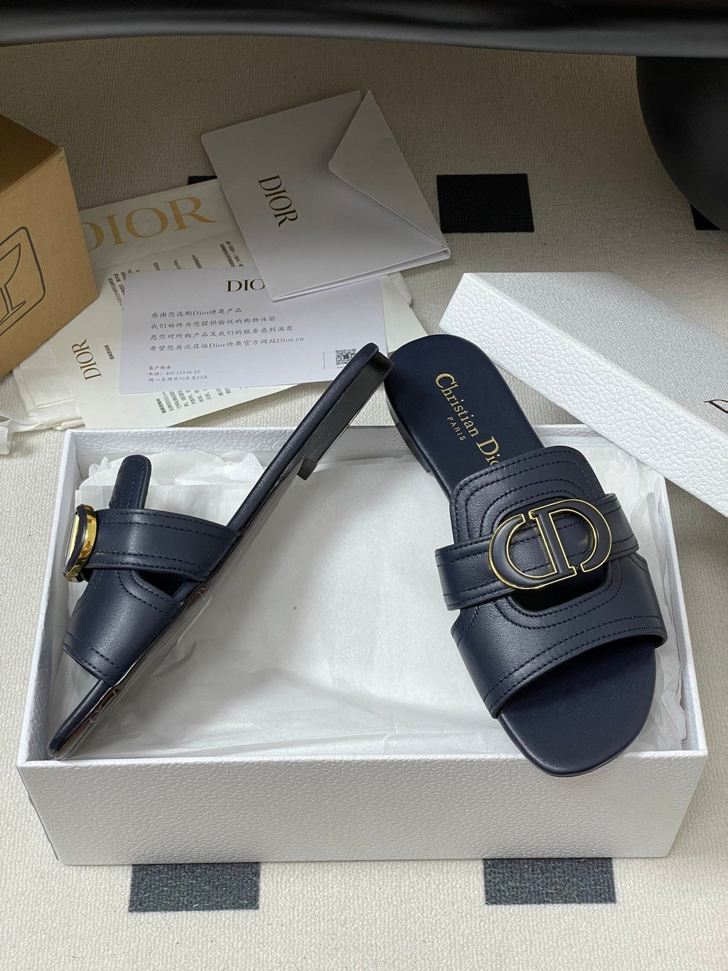 DIOR CLASSIC MONTAIGNE SANDALS 25S IN MIDNIGHT BLUE LAMBSKIN WITH CD LOGO
