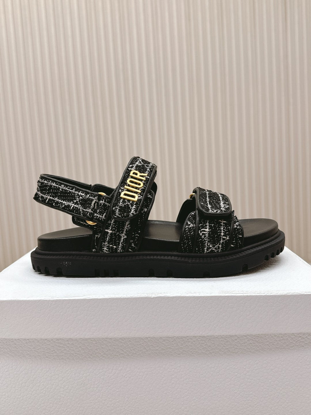 DIOR BACK-STRAP SANDALS 25S IN BLACK TWEED AND CALFSKIN