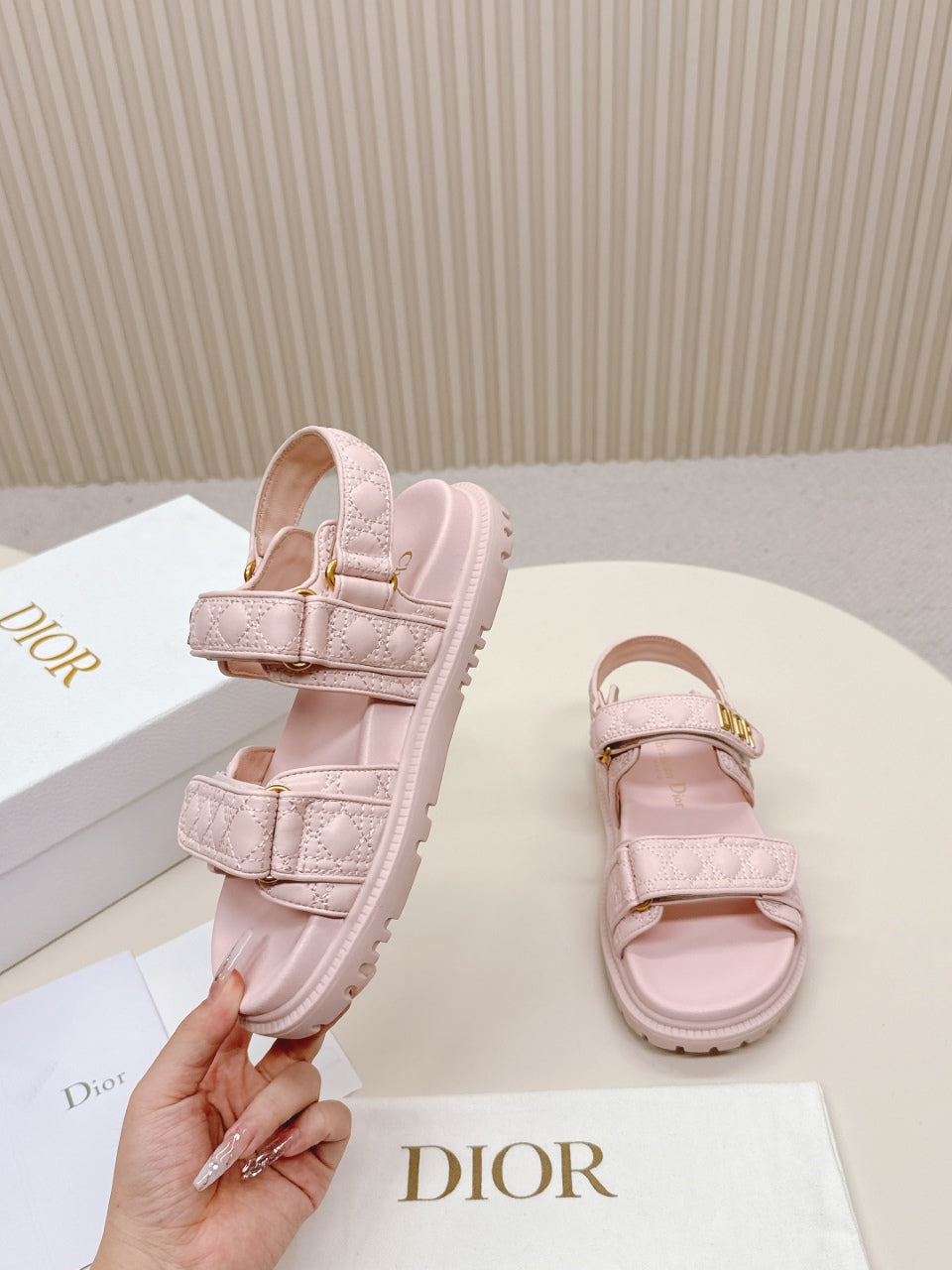 DIOR BACK-STRAP SANDALS 25S IN PASTEL PINK CALFSKIN