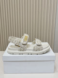 DIOR BACK-STRAP SANDALS 25S IN WHITE TWEED AND CALFSKIN